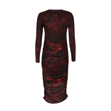 Liberté - Mesh Ls Long Dress - Black Bordeaux Flower